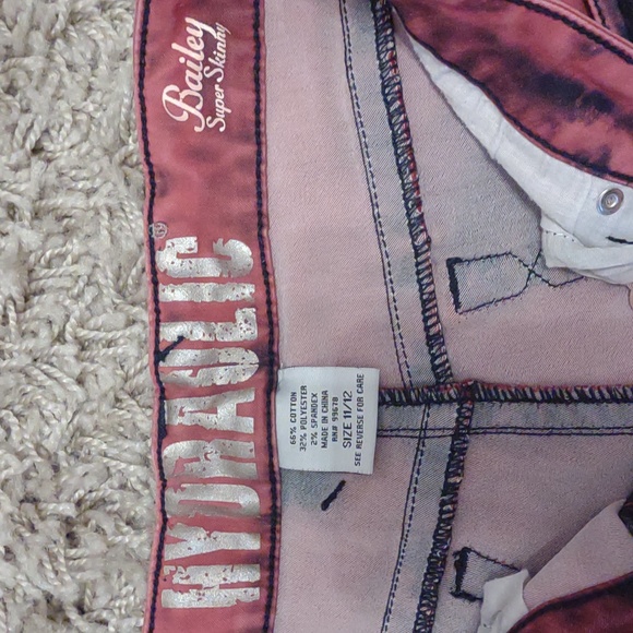 Hydraulic Jeans 11/12 Bailey Super Skinny bold rose color with black accents VGC - Picture 4 of 15